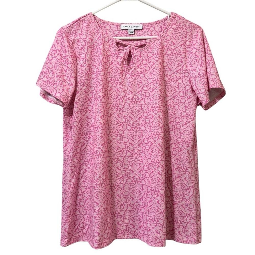 Emily Daniels‎ Women Size Large Short Sleeve Top Shirt Stretch Colorful Teacher